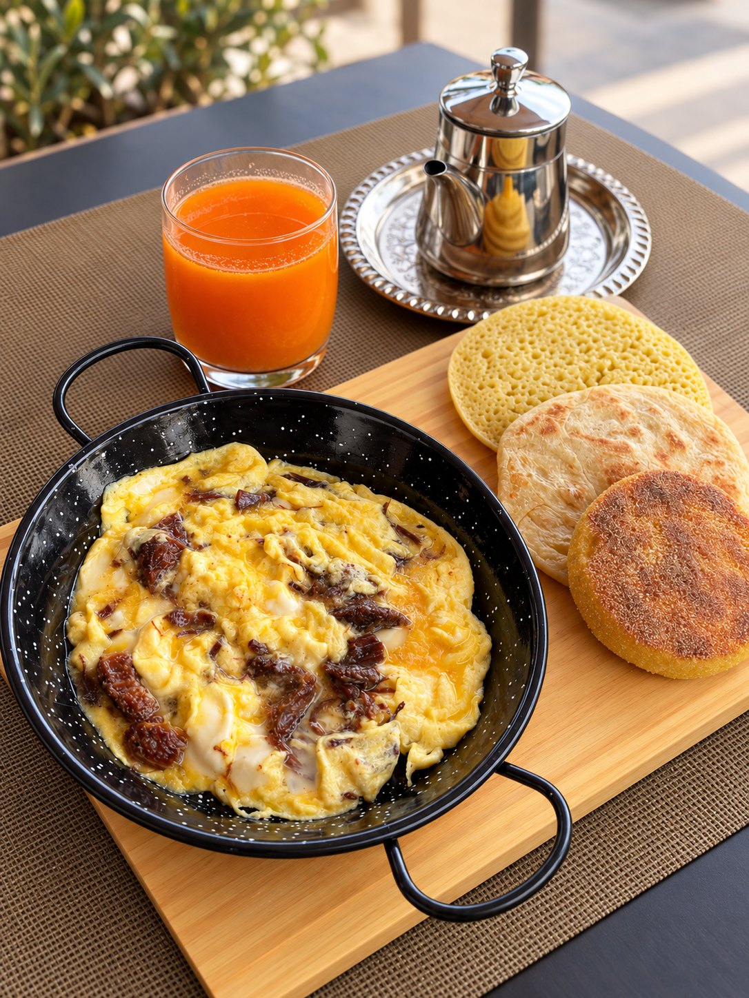 Petit-déjeuner Fassi : msemen, baghrir, œufs au khlii et thé